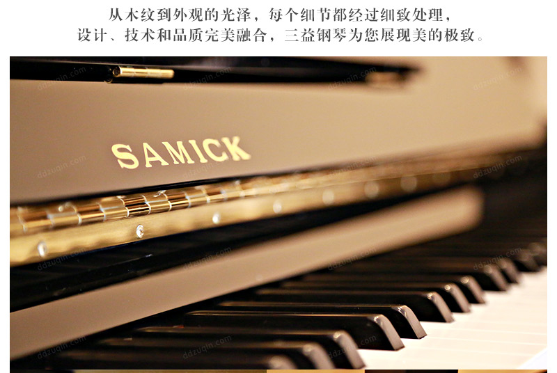 三益钢琴ES121MD，从木纹到外观的光泽，每个细节都经过细致处理， 设计、技术和品质完美融合，三益钢琴为您展现美的极致。